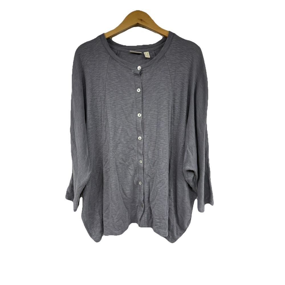 Logo Lori Goldstein Button‎ Up Cardigan Gray Purple Cotton Sweater Modal 1XL